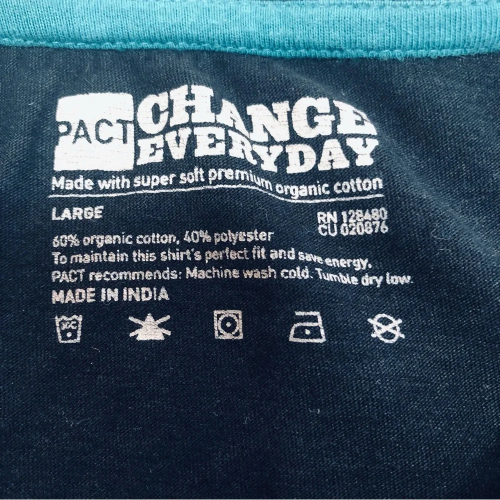 PACT Organic Softspun Men’s Black Crew Neck Tee Size Large - Picture 5 of 5